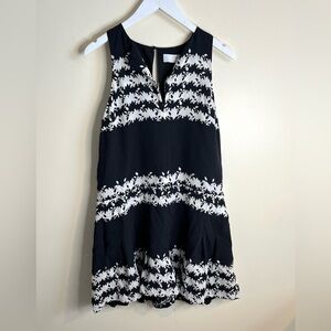 Thakoon Addition Black White Floral 100% Silk Romper Open Back Size Small